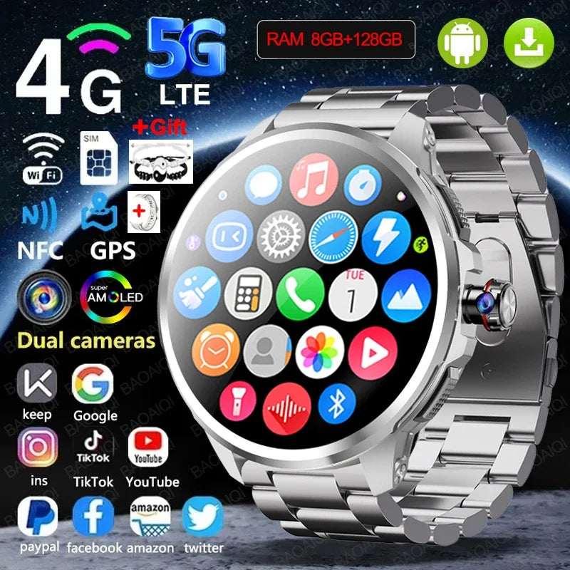5G/4G Android Smart Watch – 1.95" AMOLED, 900W Camera, GPS