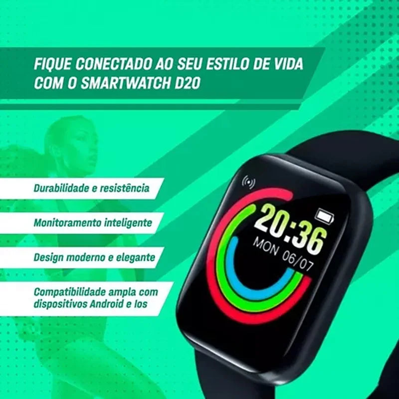 D20 Smart Watch Fitness Tracker – Digital Sport Bracelet for Men & Women
