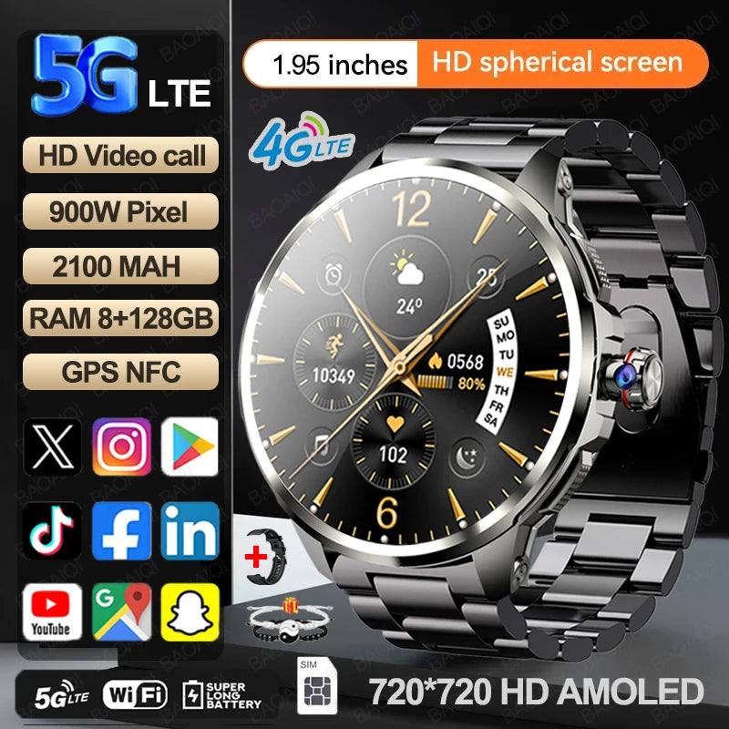 5G/4G Android Smart Watch – 1.95" AMOLED, 900W Camera, GPS