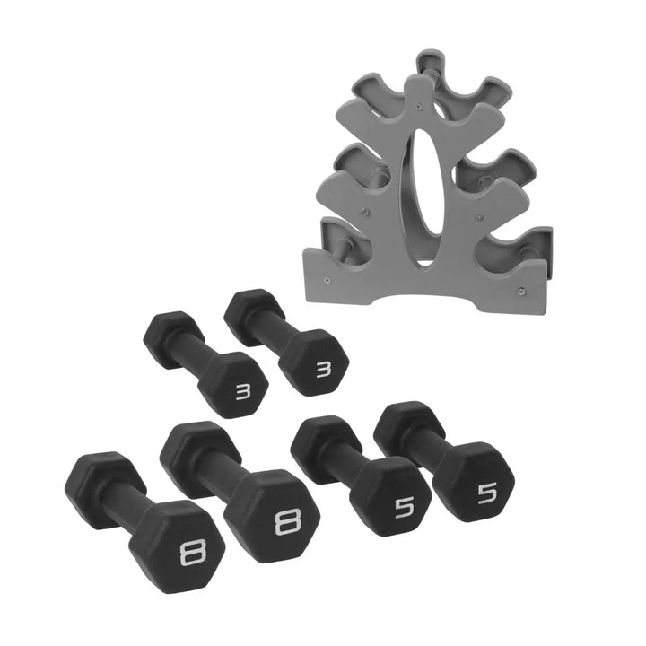 Hex Dumbbell Set with Rack – 3, 5 & 8 lb Weights