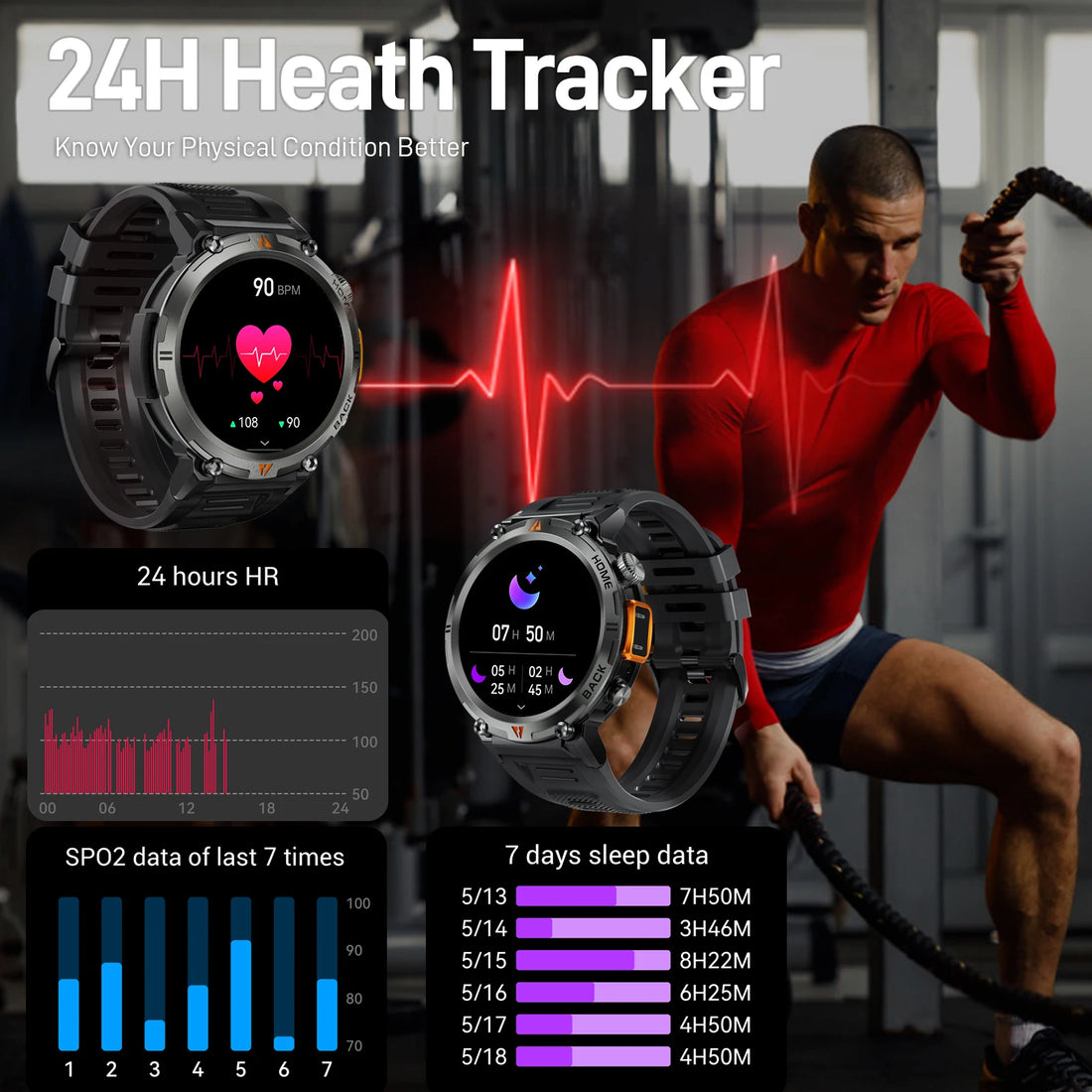 EIGIIS KE3 Smart Watch – 3ATM Waterproof & Bluetooth Call