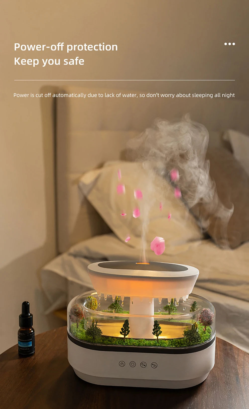Raindrop Aroma Humidifier with LED Light and White Noise – Ultrasonic Essential Oil Diffuser