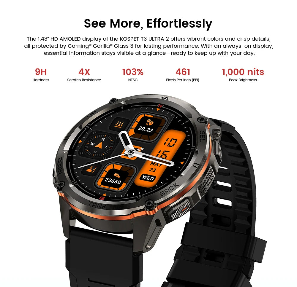 KOSPET TANK T3 Ultra 2 GPS Smartwatch – Rugged & Waterproof