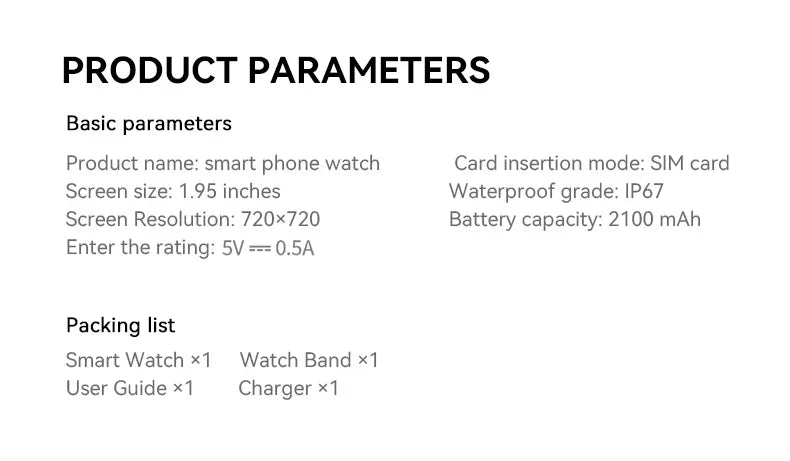 5G/4G All-Network Smartwatch – 1.95" AMOLED, 8GB+128GB, 2100mAh, GPS, Camera