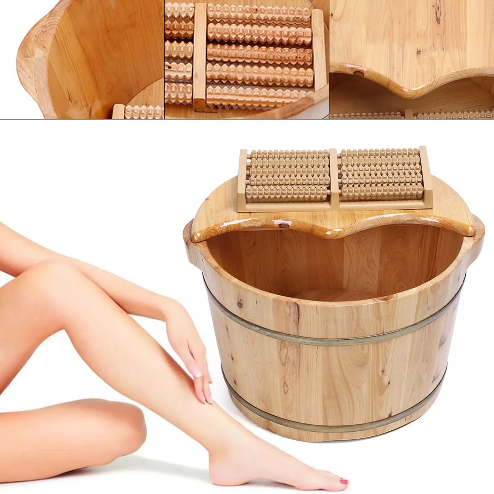 Cedar Wood Foot Bath Tub with Lid & Massager