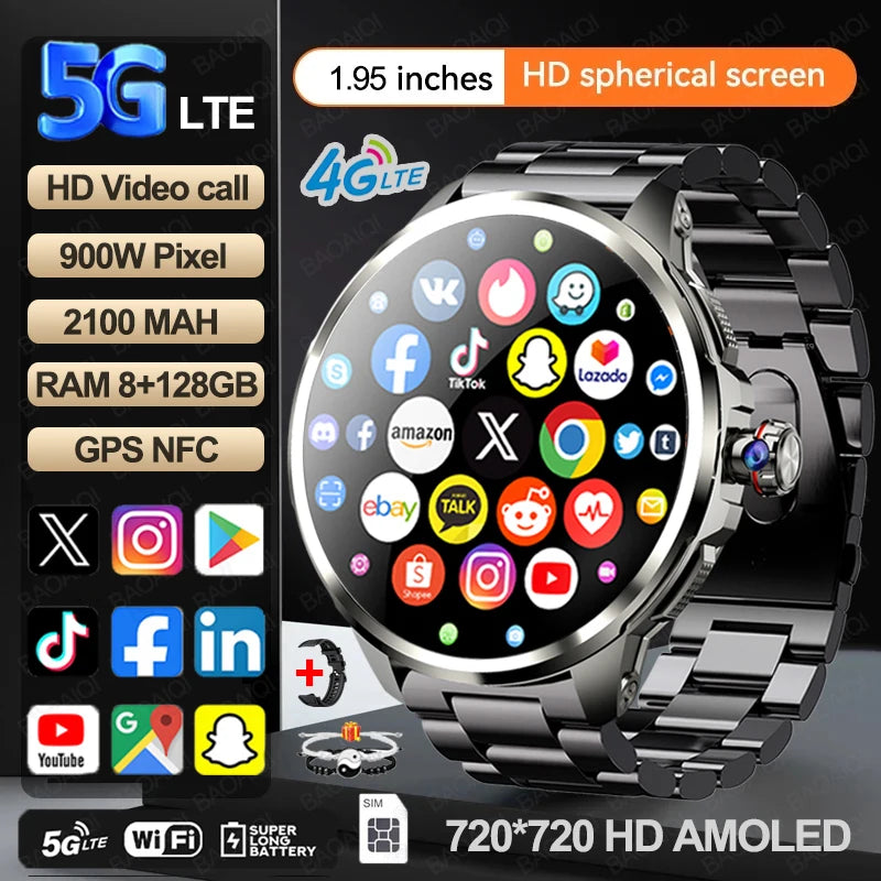 5G/4G All-Network Smartwatch – 1.95" AMOLED, 8GB+128GB, 2100mAh, GPS, Camera