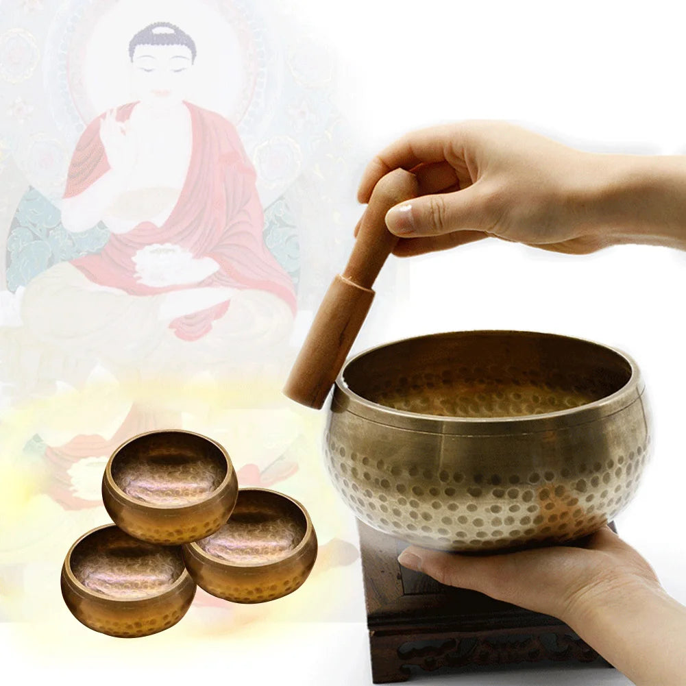 Hand-Carved Tibetan Singing Bowl with Stick