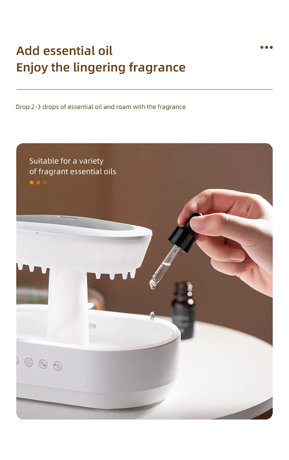 Raindrop Aroma Humidifier with LED Light and White Noise – Ultrasonic Essential Oil Diffuser