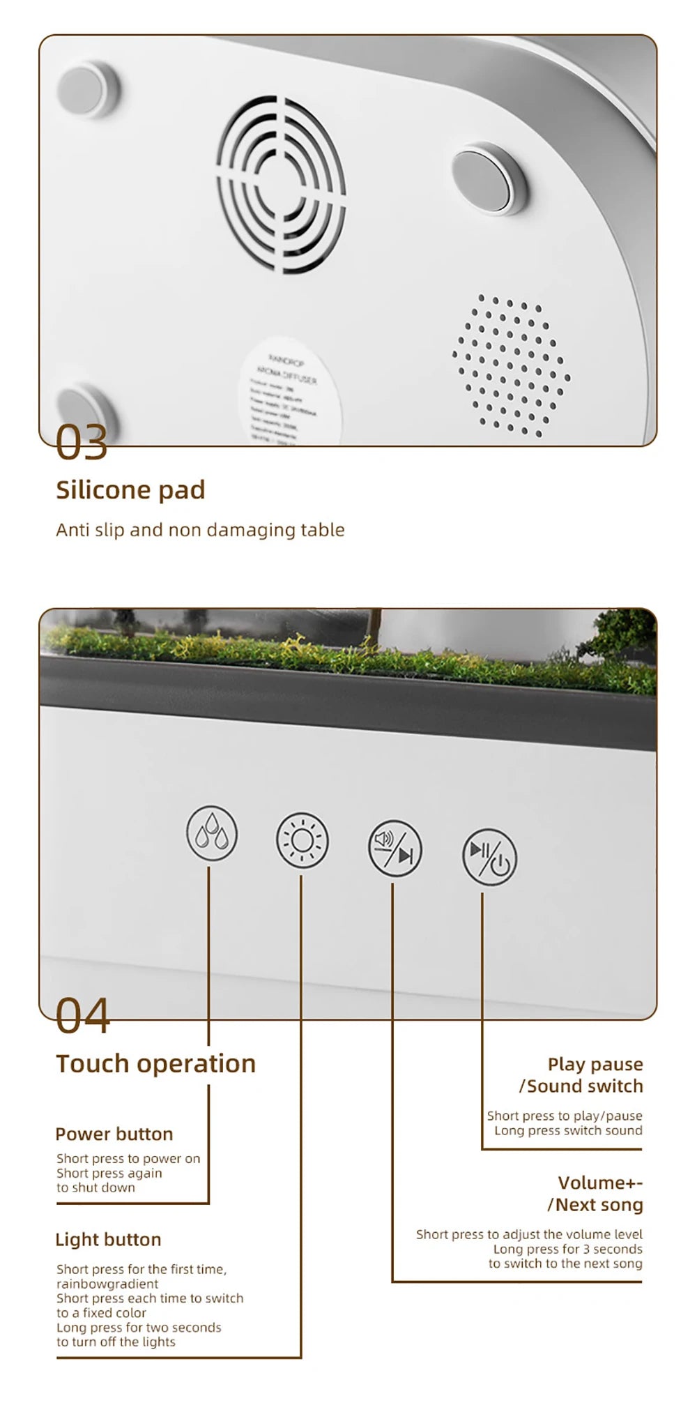 Raindrop Aroma Humidifier with LED Light and White Noise – Ultrasonic Essential Oil Diffuser