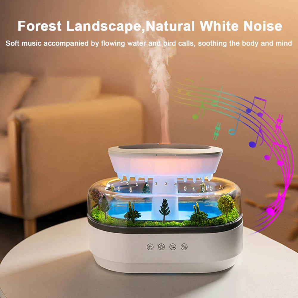 Raindrop Aroma Humidifier with LED Light and White Noise – Ultrasonic Essential Oil Diffuser