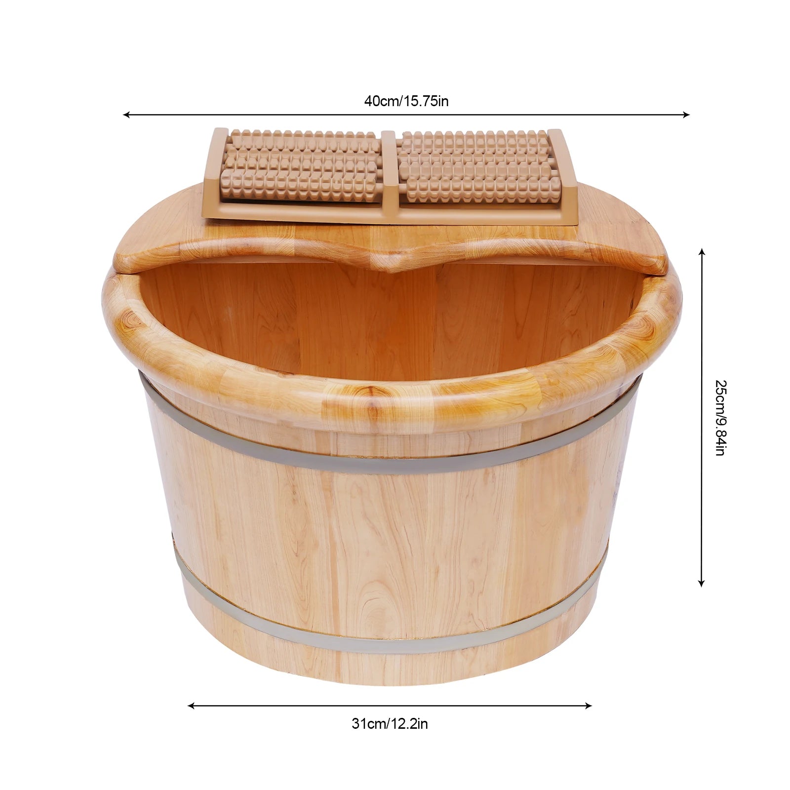 Cedar Wood Foot Bath Tub with Lid & Massager