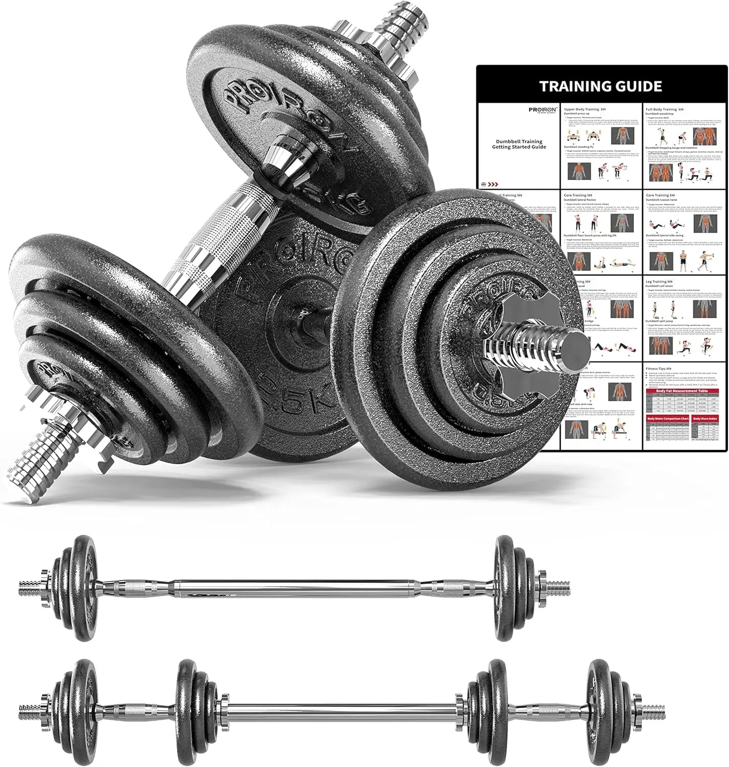 44Lbs Adjustable Cast Iron Dumbbell Barbell Set