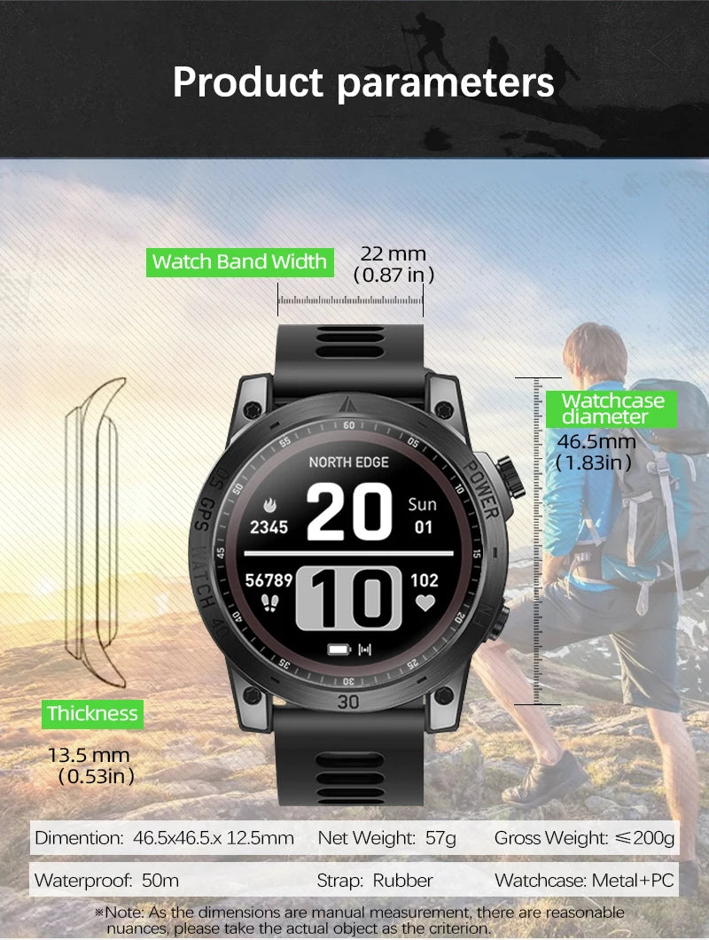 NORTH EDGE 2025 GPS Smartwatch – Sport & Outdoor Watch for Men