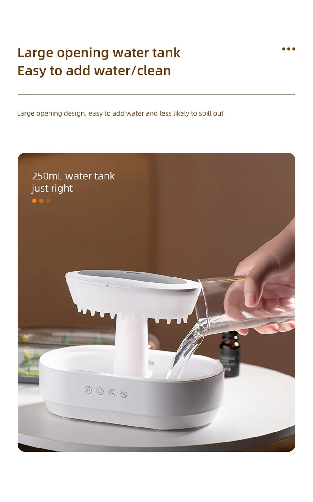 Raindrop Aroma Humidifier with LED Light and White Noise – Ultrasonic Essential Oil Diffuser