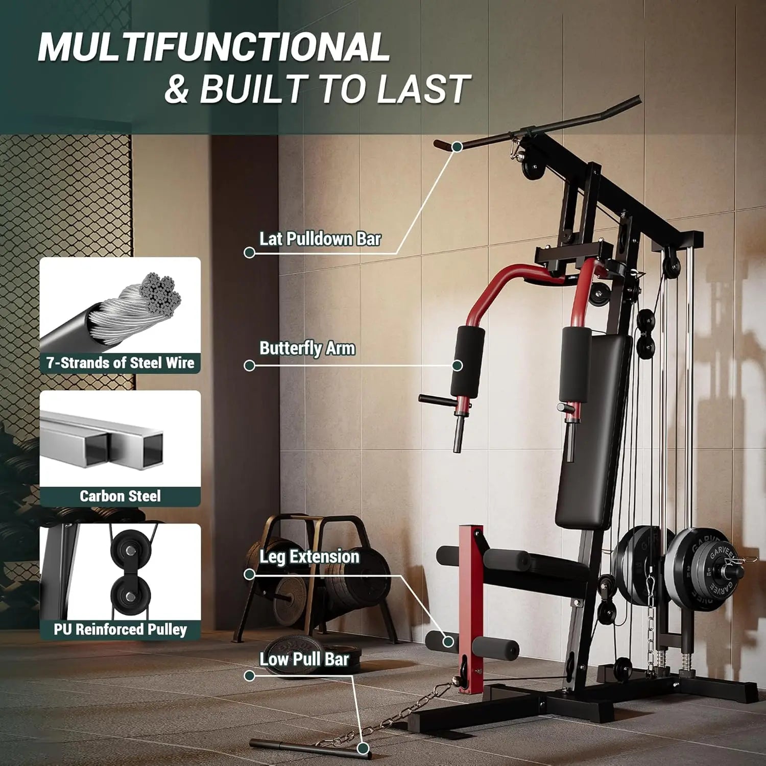Full Body Home Gym Machine with Pulley & Leg Press