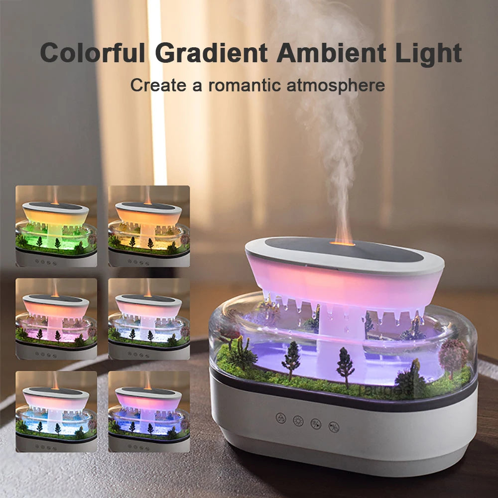 Raindrop Aroma Humidifier with LED Light and White Noise – Ultrasonic Essential Oil Diffuser