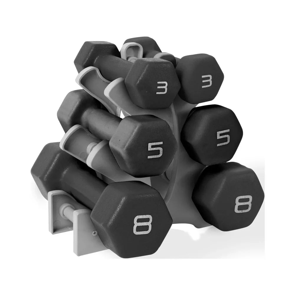 Hex Dumbbell Set with Rack – 3, 5 & 8 lb Weights