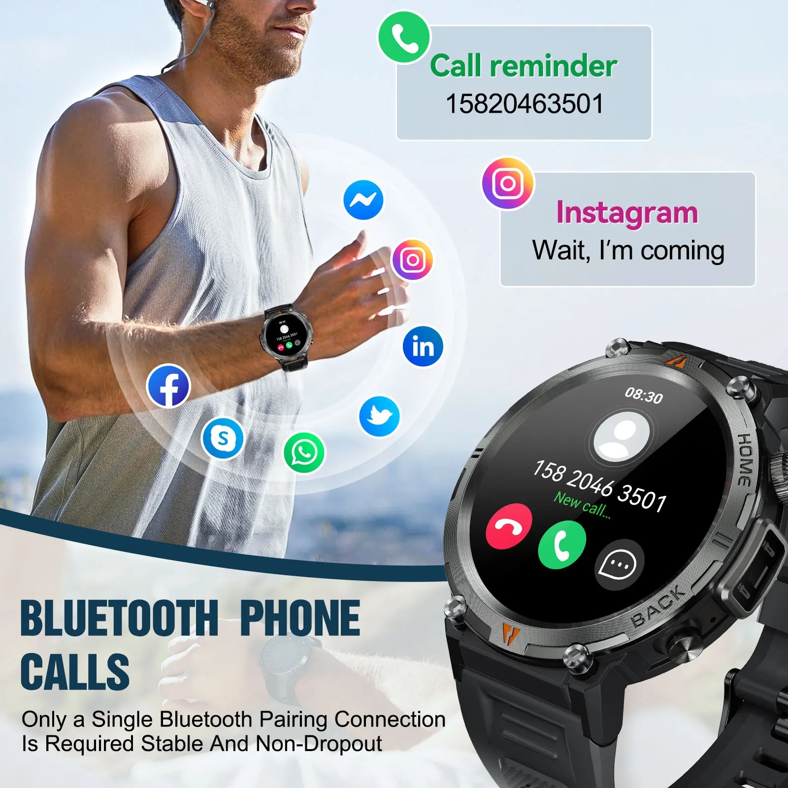 EIGIIS KE3 Smart Watch – 3ATM Waterproof & Bluetooth Call