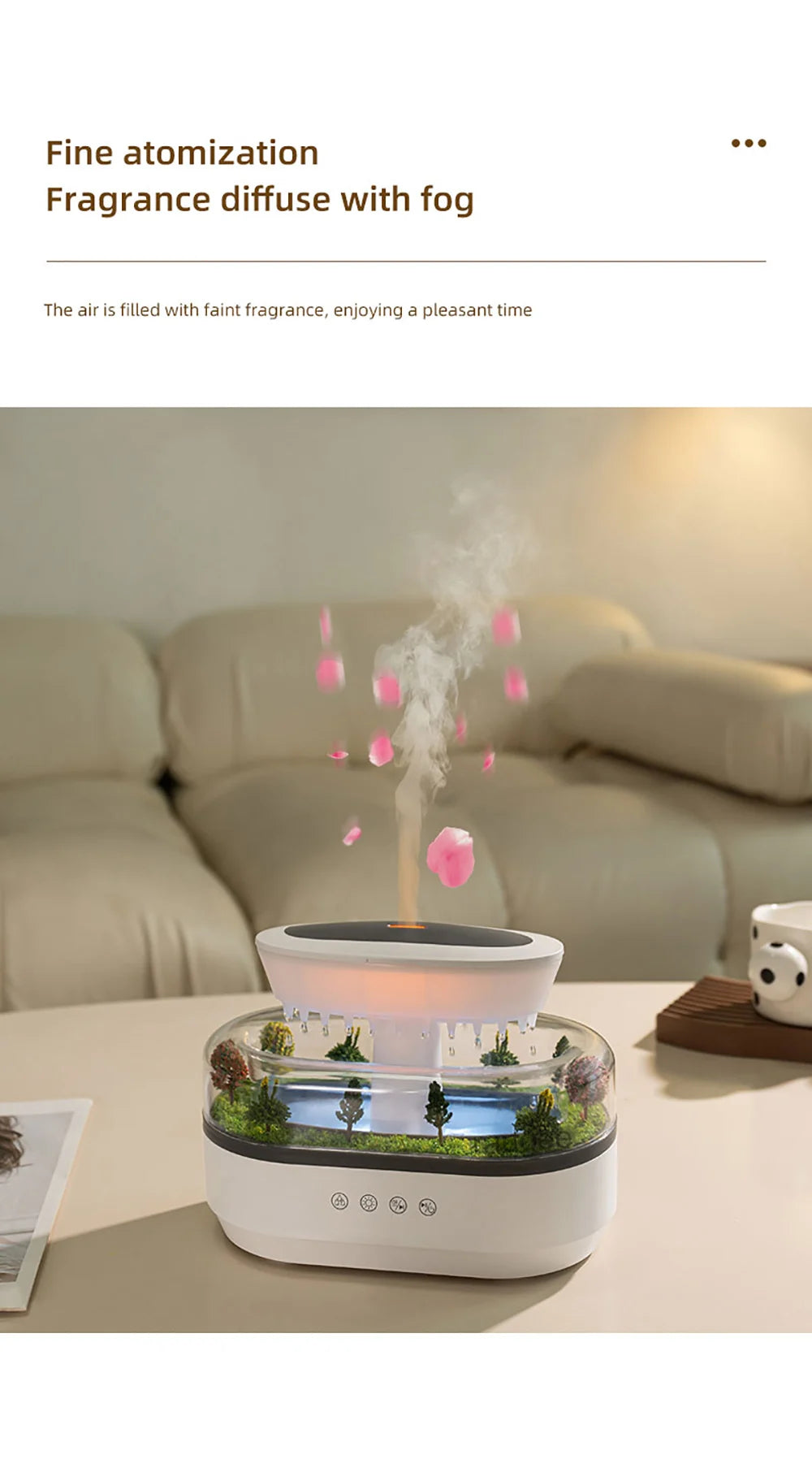 Raindrop Aroma Humidifier with LED Light and White Noise – Ultrasonic Essential Oil Diffuser