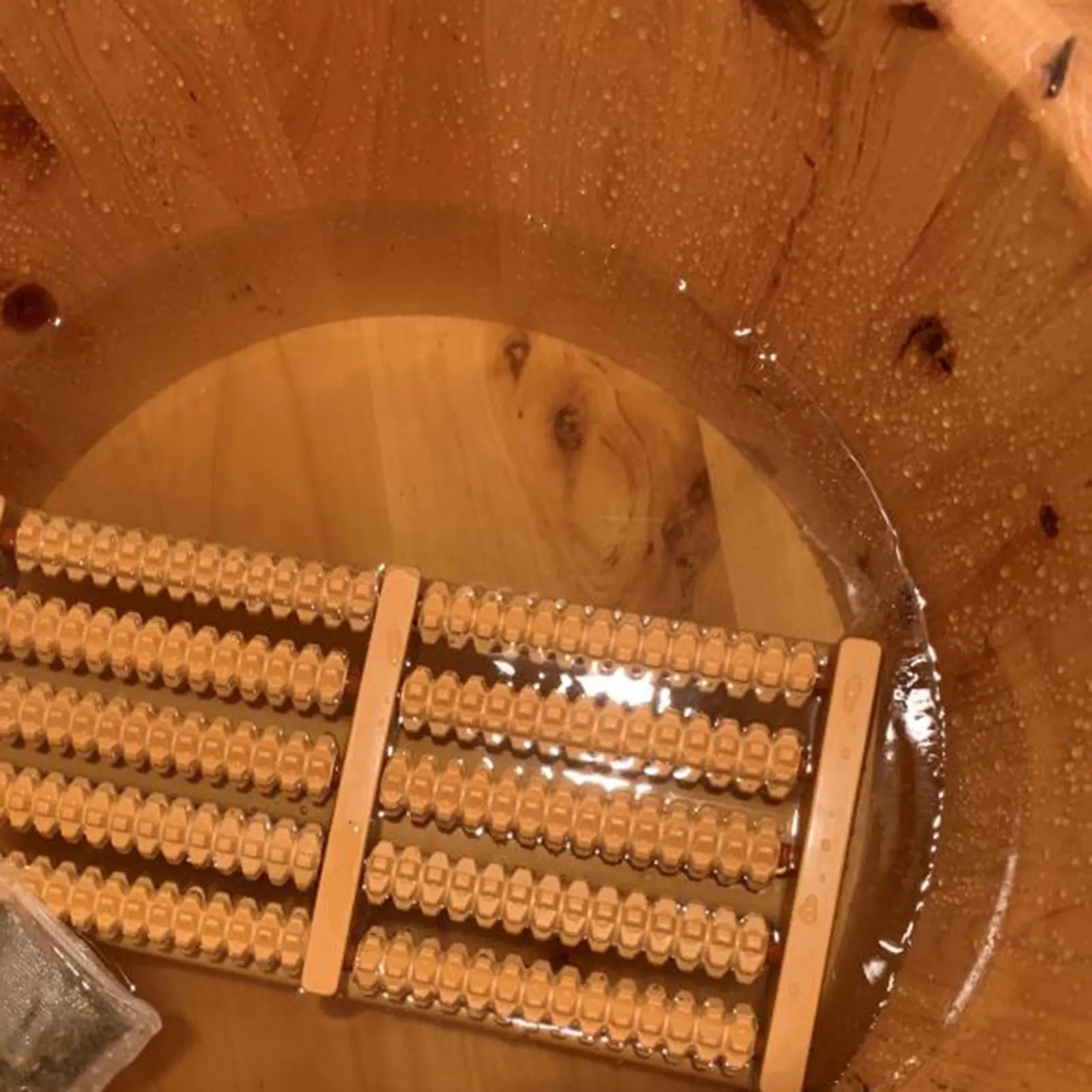 Cedar Wood Foot Bath Tub with Lid & Massager