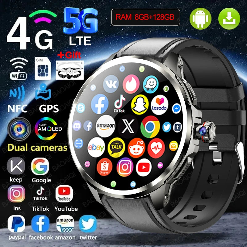 5G/4G Android Smart Watch – 1.95" AMOLED, 900W Camera, GPS