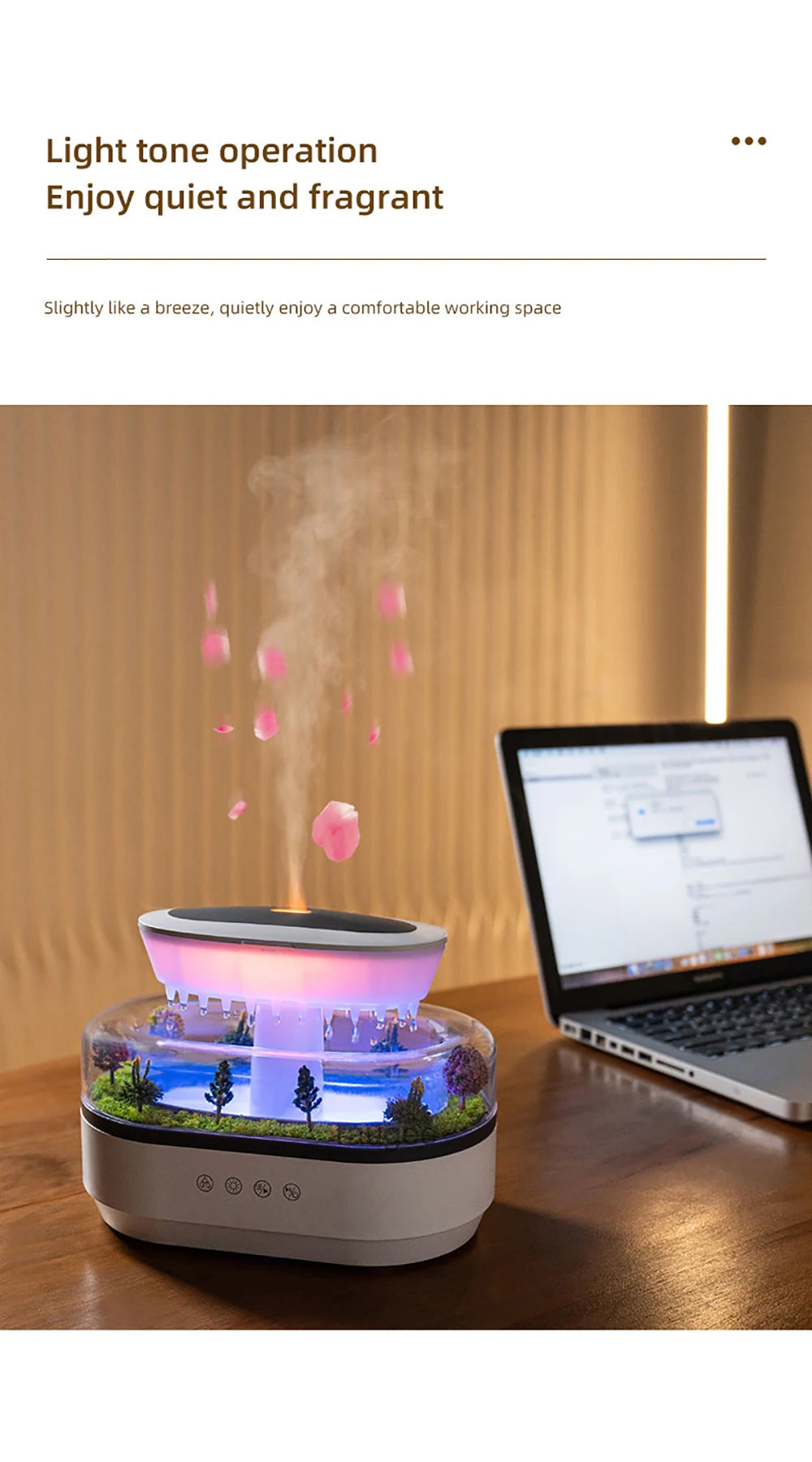 Raindrop Aroma Humidifier with LED Light and White Noise – Ultrasonic Essential Oil Diffuser