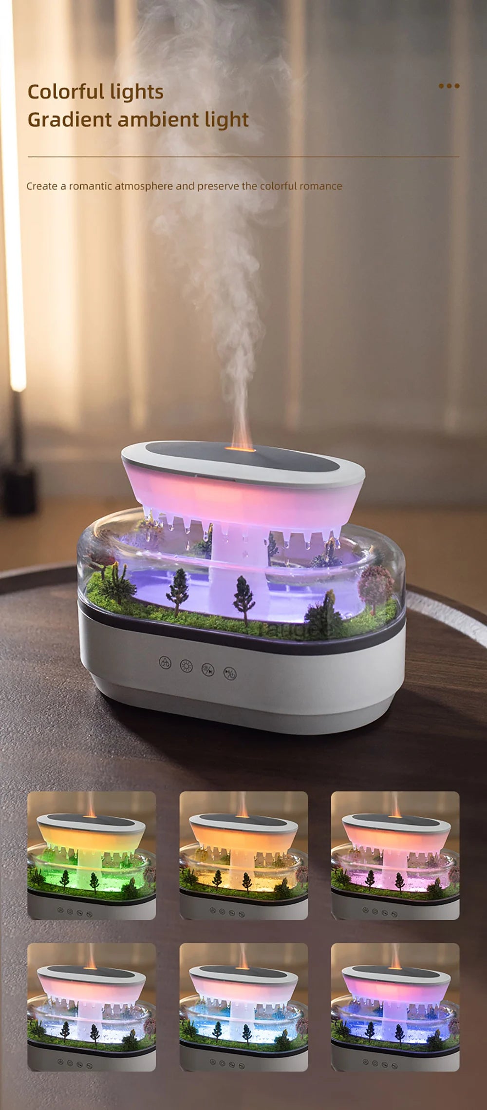 Raindrop Aroma Humidifier with LED Light and White Noise – Ultrasonic Essential Oil Diffuser