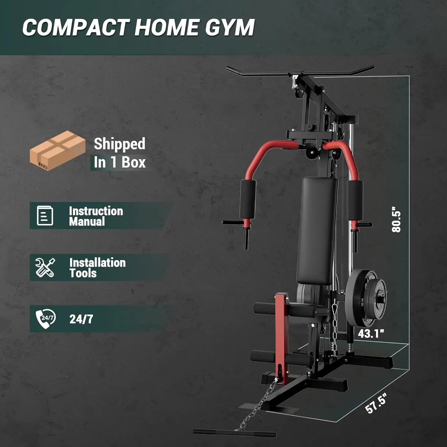 Full Body Home Gym Machine with Pulley & Leg Press