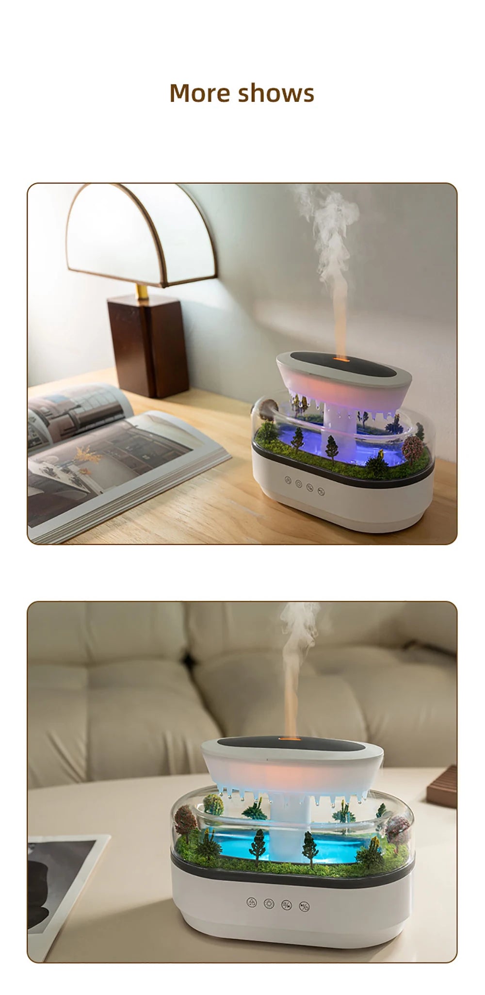 Raindrop Aroma Humidifier with LED Light and White Noise – Ultrasonic Essential Oil Diffuser