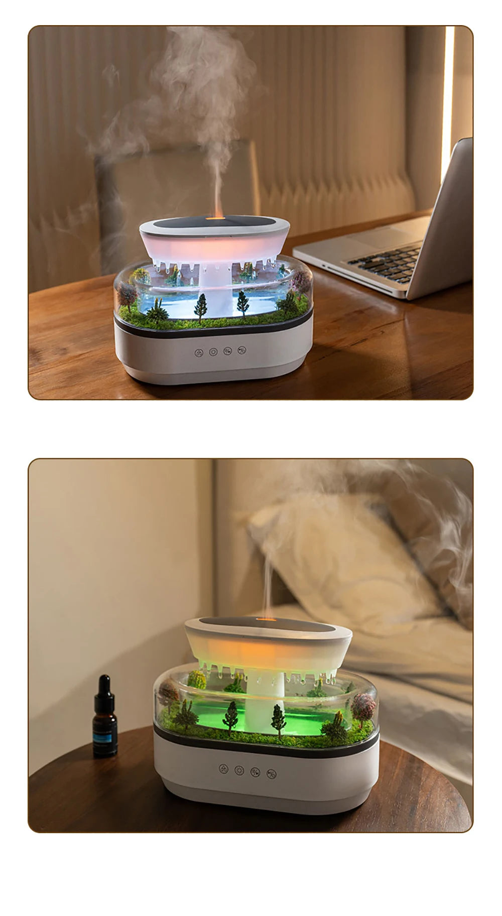 Raindrop Aroma Humidifier with LED Light and White Noise – Ultrasonic Essential Oil Diffuser