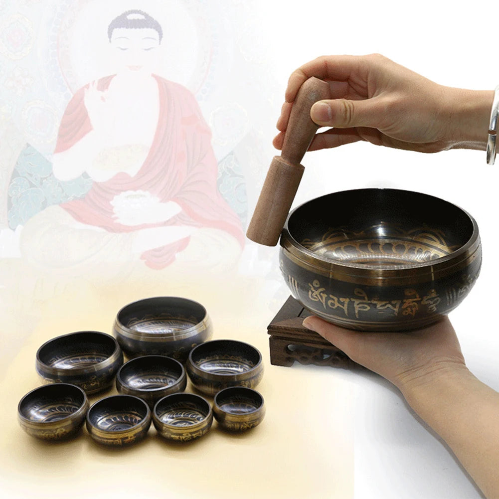 Metal Buddha Singing Bowl with Striker
