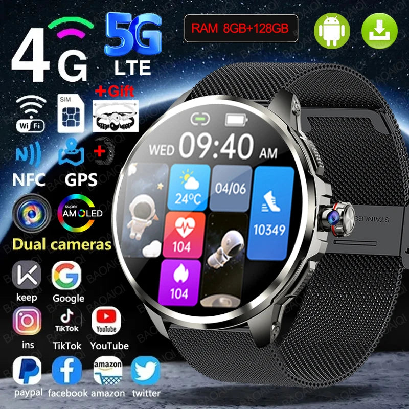 5G/4G Android Smart Watch – 1.95" AMOLED, 900W Camera, GPS
