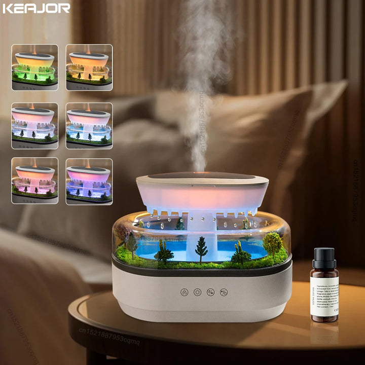 Raindrop Aroma Humidifier with LED Light and White Noise – Ultrasonic Essential Oil Diffuser