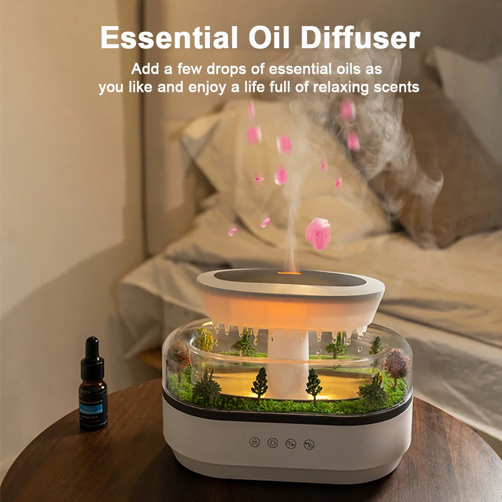 Raindrop Aroma Humidifier with LED Light and White Noise – Ultrasonic Essential Oil Diffuser
