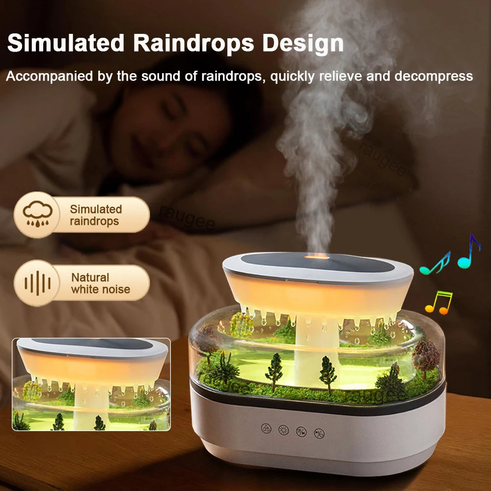Raindrop Aroma Humidifier with LED Light and White Noise – Ultrasonic Essential Oil Diffuser