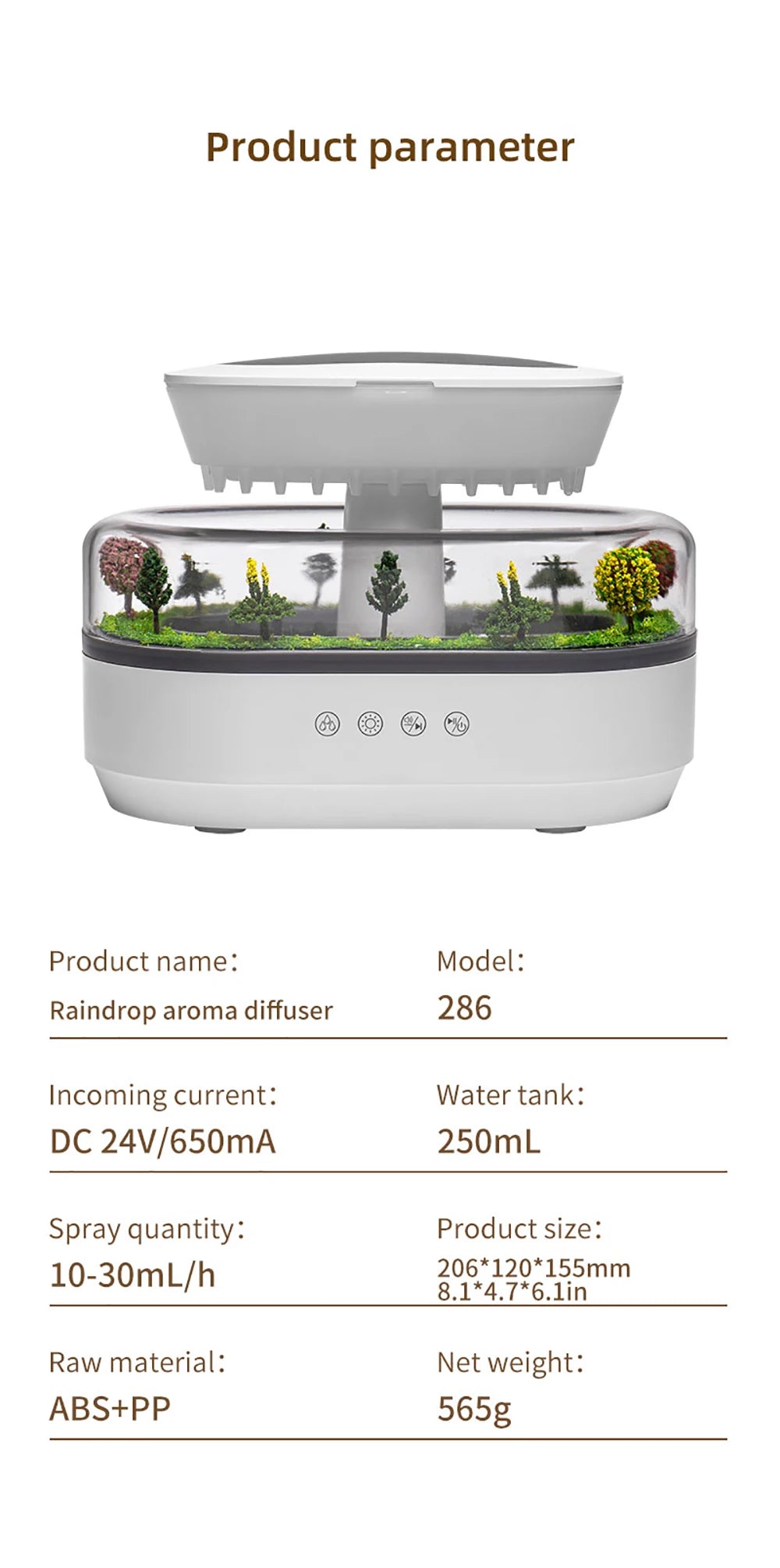Raindrop Aroma Humidifier with LED Light and White Noise – Ultrasonic Essential Oil Diffuser