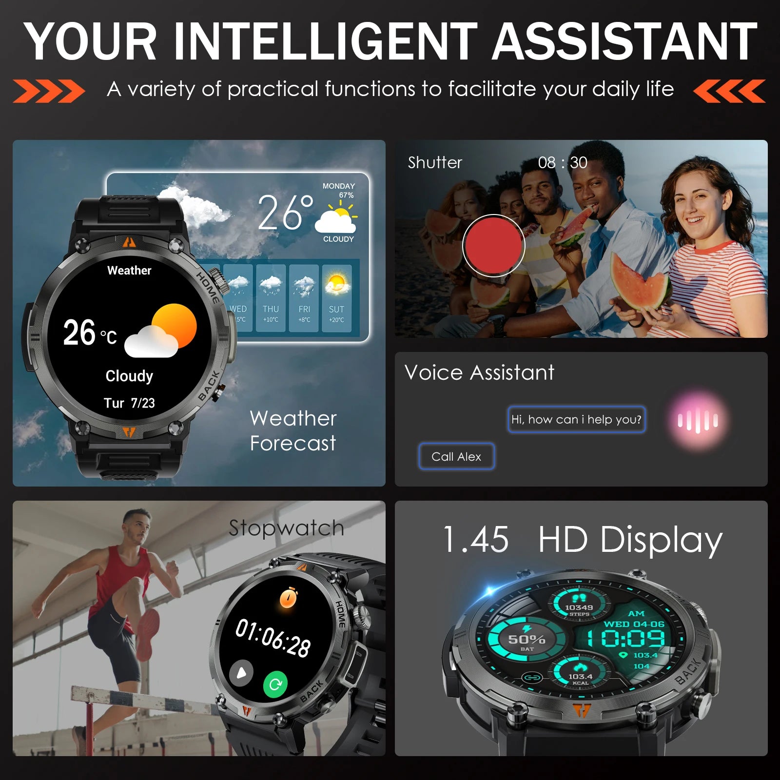 EIGIIS KE3 Smart Watch – 3ATM Waterproof & Bluetooth Call