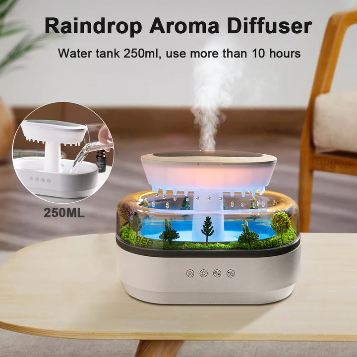 Raindrop Aroma Humidifier with LED Light and White Noise – Ultrasonic Essential Oil Diffuser